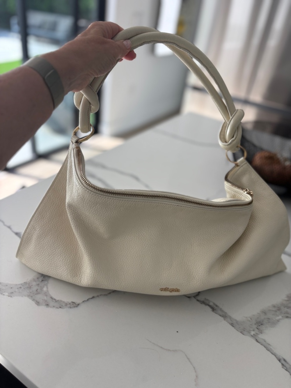 Cult Gaia Cream leather knotted Hera Nano Handle Shoulder Bag